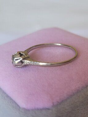 Vintage Engagement Ring Art Deco White Gold Filigree Setting Only 10k